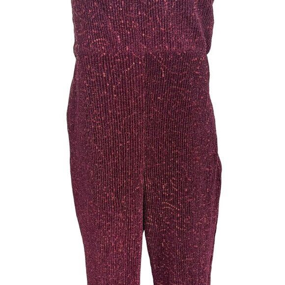 Wild Fable Strapless Sequin Jumpsuit Burgundy Sparkly Party Blingy Glam Sz L - Picture 7 of 10